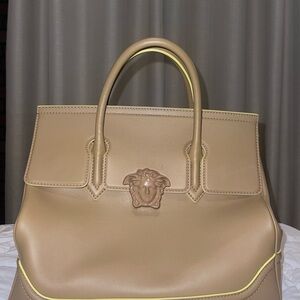 Versace Calfskin Large Palazzo Empire Bag in Beige